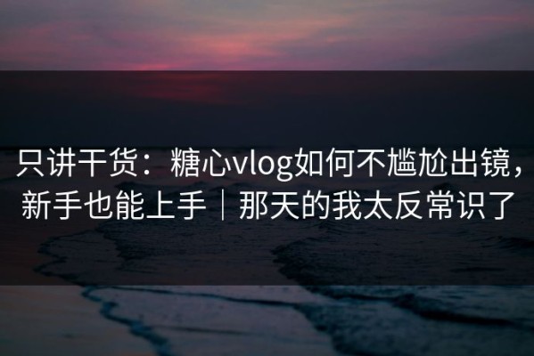 只讲干货：糖心vlog如何不尴尬出镜，新手也能上手｜那天的我太反常识了