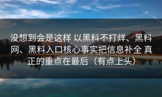 没想到会是这样 以黑料不打烊、黑料网、黑料入口核心事实把信息补全 真正的重点在最后（有点上头）