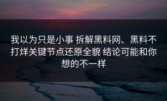 我以为只是小事 拆解黑料网、黑料不打烊关键节点还原全貌 结论可能和你想的不一样
