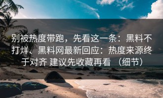别被热度带跑，先看这一条：黑料不打烊、黑料网最新回应：热度来源终于对齐 建议先收藏再看 （细节）
