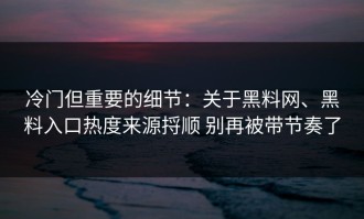 冷门但重要的细节：关于黑料网、黑料入口热度来源捋顺 别再被带节奏了