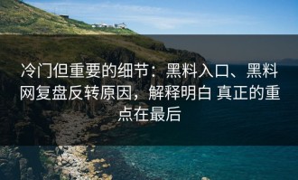 冷门但重要的细节：黑料入口、黑料网复盘反转原因，解释明白 真正的重点在最后