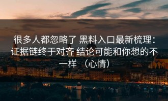 很多人都忽略了 黑料入口最新梳理：证据链终于对齐 结论可能和你想的不一样 （心情）