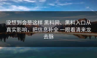 没想到会是这样 黑料网、黑料入口从真实影响，把信息补全 一眼看清来龙去脉