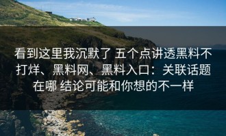 看到这里我沉默了 五个点讲透黑料不打烊、黑料网、黑料入口：关联话题在哪 结论可能和你想的不一样