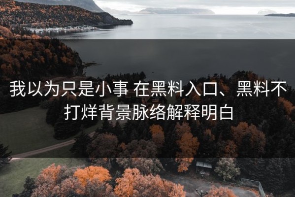 我以为只是小事 在黑料入口、黑料不打烊背景脉络解释明白