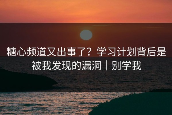 糖心频道又出事了？学习计划背后是被我发现的漏洞｜别学我