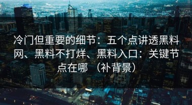 冷门但重要的细节：五个点讲透黑料网、黑料不打烊、黑料入口：关键节点在哪 （补背景）