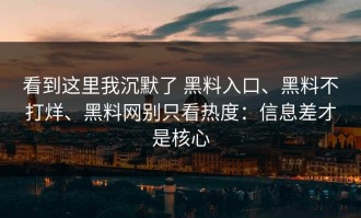 看到这里我沉默了 黑料入口、黑料不打烊、黑料网别只看热度：信息差才是核心