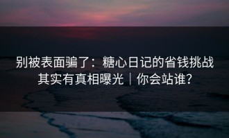 别被表面骗了：糖心日记的省钱挑战其实有真相曝光｜你会站谁？