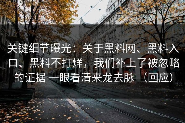 关键细节曝光：关于黑料网、黑料入口、黑料不打烊，我们补上了被忽略的证据 一眼看清来龙去脉 （回应）