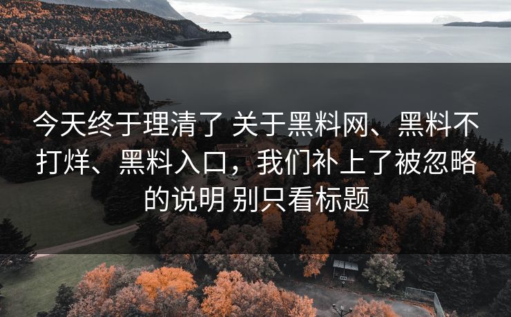 今天终于理清了 关于黑料网、黑料不打烊、黑料入口，我们补上了被忽略的说明 别只看标题