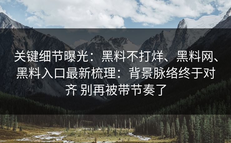 关键细节曝光：黑料不打烊、黑料网、黑料入口最新梳理：背景脉络终于对齐 别再被带节奏了