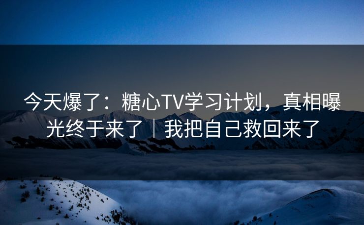 今天爆了：糖心TV学习计划，真相曝光终于来了｜我把自己救回来了