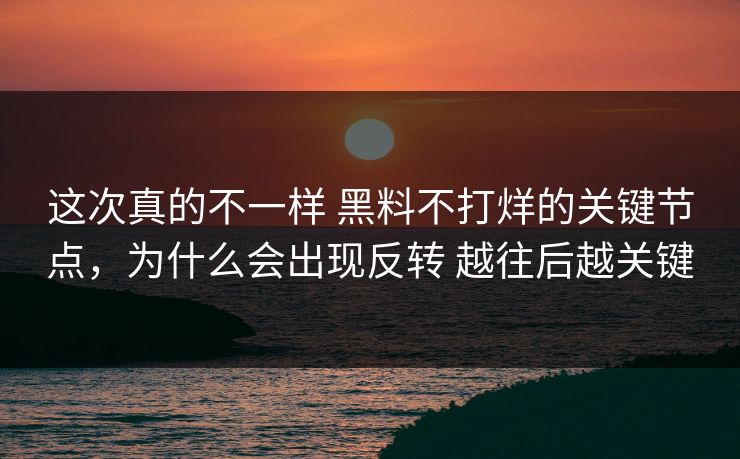 这次真的不一样 黑料不打烊的关键节点，为什么会出现反转 越往后越关键