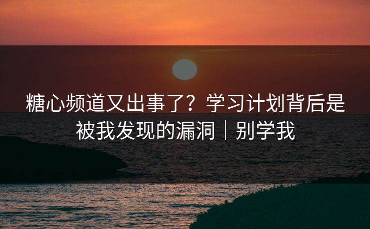 糖心频道又出事了？学习计划背后是被我发现的漏洞｜别学我