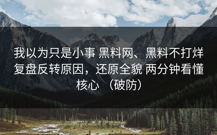 我以为只是小事 黑料网、黑料不打烊复盘反转原因，还原全貌 两分钟看懂核心 （破防）